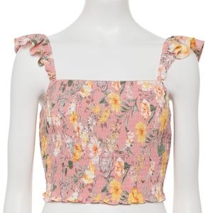 Lily Rose Smocked Ruffle Tank Top -Juniors (Mauve Floral)